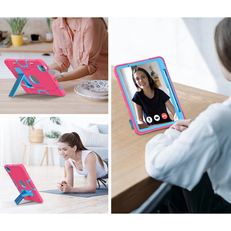 For iPad Air 11 2024 Contrast Color Silicone Acrylic PC Tablet Case with Holder(Rose Red Blue) - iPad Air 11 2024 Cases by PMC TechLife | Online Shopping South Africa | PMC TechLife | Buy Now Pay Later Mobicred