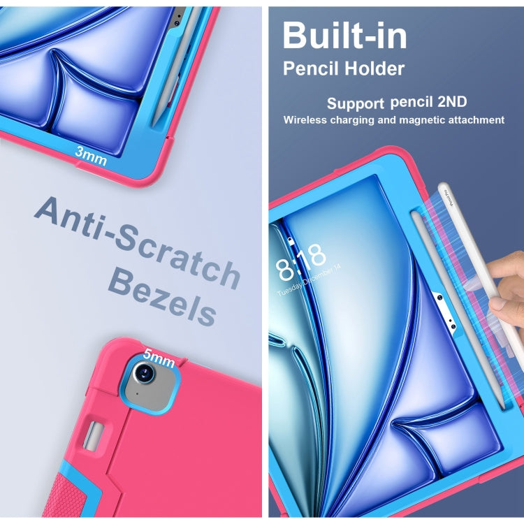 For iPad Air 11 2024 Contrast Color Silicone Acrylic PC Tablet Case with Holder(Rose Red Blue) - iPad Air 11 2024 Cases by PMC TechLife | Online Shopping South Africa | PMC TechLife | Buy Now Pay Later Mobicred