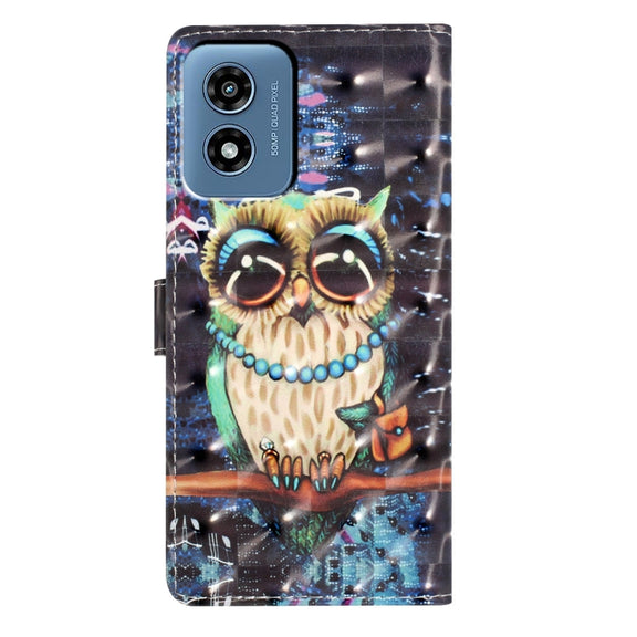 For Motorola Moto G Play 2024 3D Pattern Leather Phone Case(Big-eyed owl)
