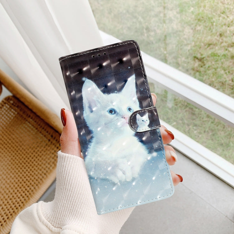 For Motorola Moto G Play 2024 3D Pattern Leather Phone Case(White Cat)