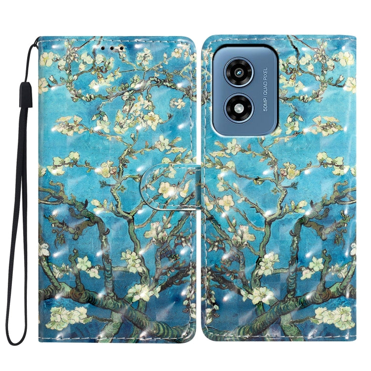 For Motorola Moto G Play 2024 3D Pattern Leather Phone Case(Blue Base Apricot Flower) - Motorola Cases by PMC Jewellery | Online Shopping South Africa | PMC Jewellery | Buy Now Pay Later Mobicred