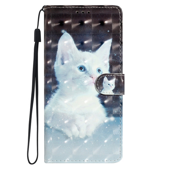 For Motorola Moto G Stylus 5G 2024 3D Pattern Leather Phone Case(White Cat)