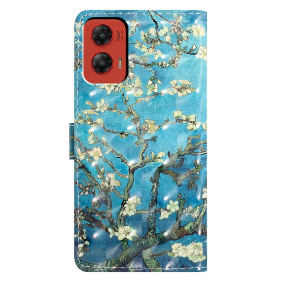 For Motorola Moto G Stylus 5G 2024 3D Pattern Leather Phone Case(Blue Base Apricot Flower)
