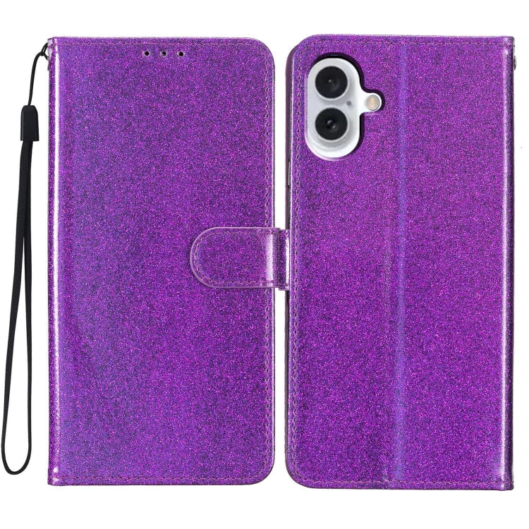For iPhone 16 Plus Glitter Powder Flip Leather Phone Case(Purple) - iPhone 16 Plus Cases by PMC TechLife | Online Shopping South Africa | PMC TechLife | Buy Now Pay Later Mobicred