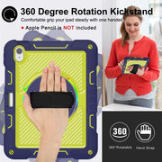 For iPad Air 11 2024 / Air 2022 10.9 360 Degree Rotation PC Contrast Silicone Tablet Case(Navy Blue + Yellow Green)
