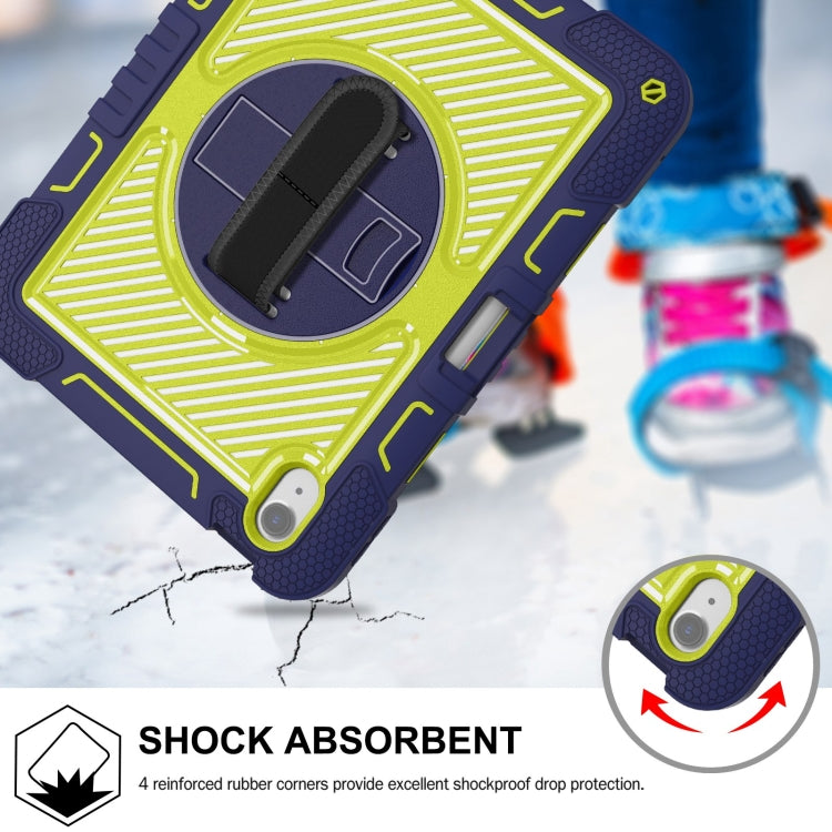 For iPad Air 11 2024 / Air 2022 10.9 360 Degree Rotation PC Contrast Silicone Tablet Case(Navy Blue + Yellow Green)
