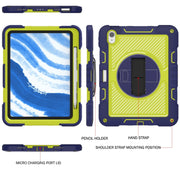 For iPad Air 11 2024 / Air 2022 10.9 360 Degree Rotation PC Contrast Silicone Tablet Case(Navy Blue + Yellow Green)