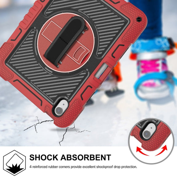 For iPad Air 11 2024 / Air 2022 10.9 360 Degree Rotation PC Contrast Silicone Tablet Case(Red + Black)
