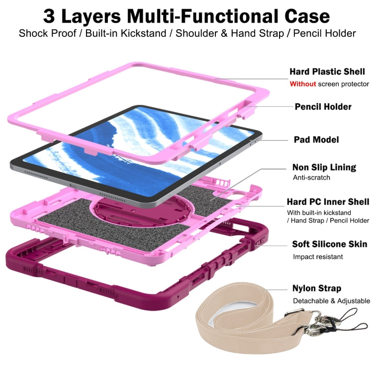 For iPad Air 11 2024 / Air 2022 10.9 360 Degree Rotation PC Contrast Silicone Tablet Case(Rose Red + Pink) - iPad Air 11 2024 Cases by PMC TechLife | Online Shopping South Africa | PMC TechLife | Buy Now Pay Later Mobicred