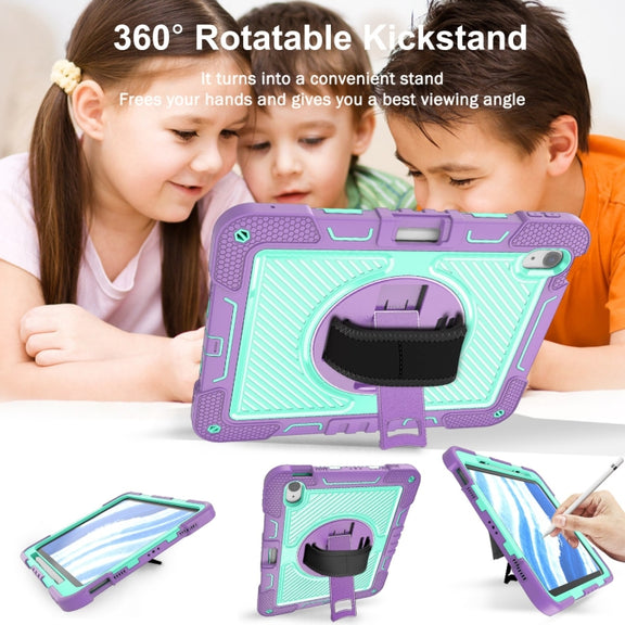 For iPad Air 11 2024 / Air 2022 10.9 360 Degree Rotation PC Contrast Silicone Tablet Case(Purple + Mint Green)