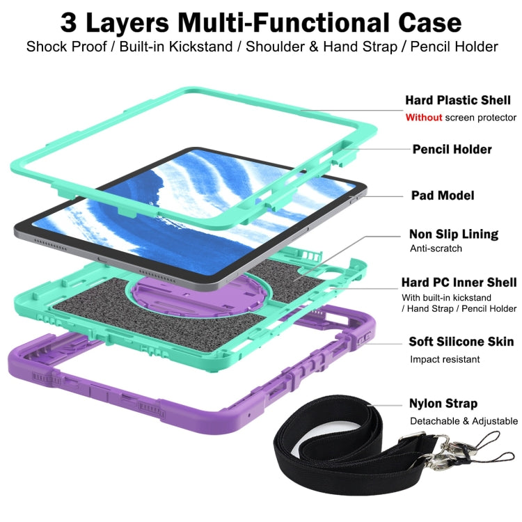 For iPad Air 11 2024 / Air 2022 10.9 360 Degree Rotation PC Contrast Silicone Tablet Case(Purple + Mint Green) - iPad Air 11 2024 Cases by PMC TechLife | Online Shopping South Africa | PMC TechLife | Buy Now Pay Later Mobicred