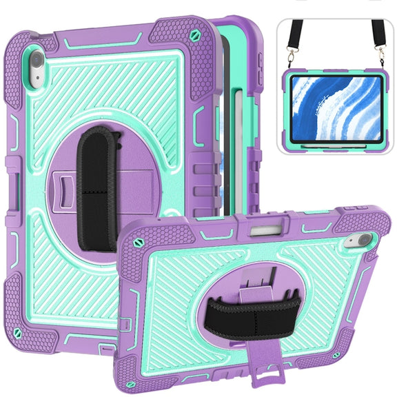 For iPad Air 11 2024 / Air 2022 10.9 360 Degree Rotation PC Contrast Silicone Tablet Case(Purple + Mint Green)