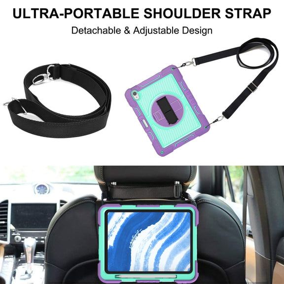 For iPad Air 11 2024 / Air 2022 10.9 360 Degree Rotation PC Contrast Silicone Tablet Case(Purple + Mint Green)