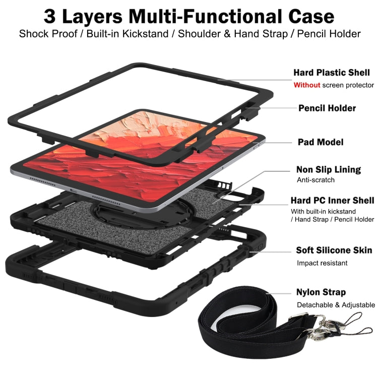 For iPad Pro 11 2024 360 Degree Rotation PC Contrast Silicone Tablet Case(Black) - iPad Pro 11 2024 Cases by PMC TechLife | Online Shopping South Africa | PMC TechLife | Buy Now Pay Later Mobicred