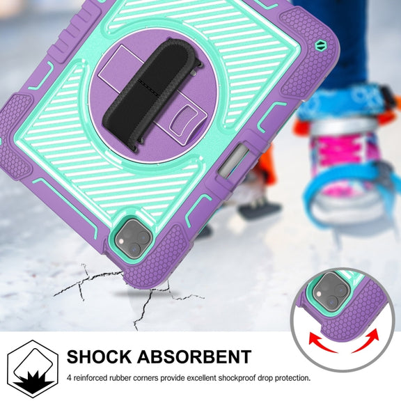 For iPad Pro 11 2024 360 Degree Rotation PC Contrast Silicone Tablet Case(Purple + Mint Green)