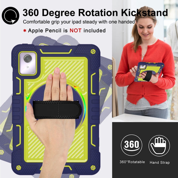 For Lenovo Tab M11 / Xiaoxin Pad 11 2024 360 Degree Rotation PC Contrast Silicone Tablet Case(Navy Blue + Yellow Green)