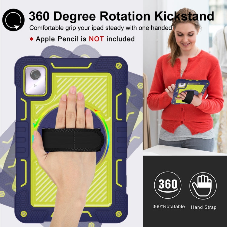 For Lenovo Tab M11 / Xiaoxin Pad 11 2024 360 Degree Rotation PC Contrast Silicone Tablet Case(Navy Blue + Yellow Green)
