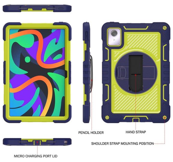 For Lenovo Tab M11 / Xiaoxin Pad 11 2024 360 Degree Rotation PC Contrast Silicone Tablet Case(Navy Blue + Yellow Green)