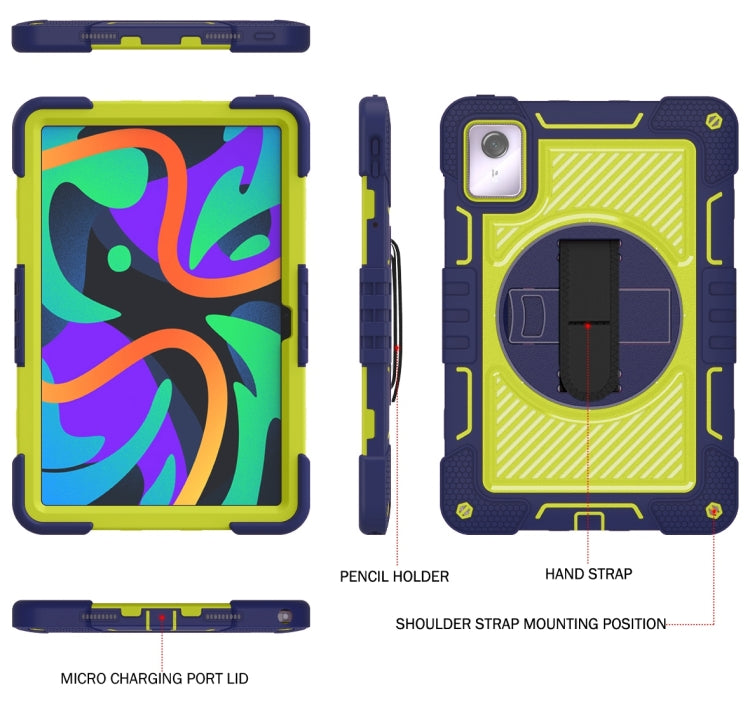 For Lenovo Tab M11 / Xiaoxin Pad 11 2024 360 Degree Rotation PC Contrast Silicone Tablet Case(Navy Blue + Yellow Green)