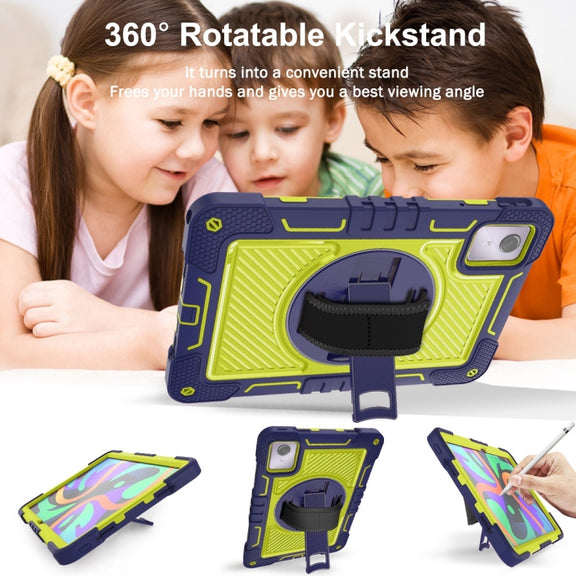 For Lenovo Tab M11 / Xiaoxin Pad 11 2024 360 Degree Rotation PC Contrast Silicone Tablet Case(Navy Blue + Yellow Green)