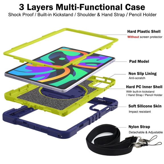 For Lenovo Tab M11 / Xiaoxin Pad 11 2024 360 Degree Rotation PC Contrast Silicone Tablet Case(Navy Blue + Yellow Green)