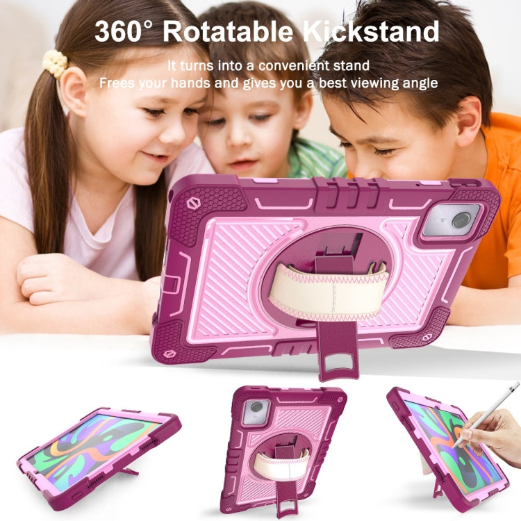 For Lenovo Tab M11 / Xiaoxin Pad 11 2024 360 Degree Rotation PC Contrast Silicone Tablet Case(Rose Red + Pink) - free shipping - PMC Jewellery - Order now!