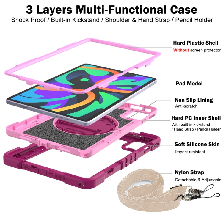 For Lenovo Tab M11 / Xiaoxin Pad 11 2024 360 Degree Rotation PC Contrast Silicone Tablet Case(Rose Red + Pink)