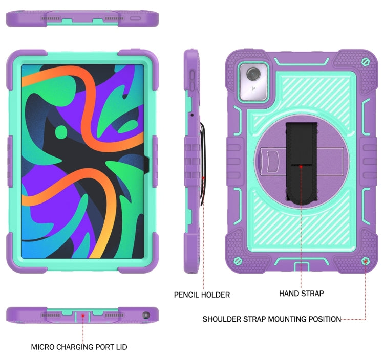 For Lenovo Tab M11 / Xiaoxin Pad 11 2024 360 Degree Rotation PC Contrast Silicone Tablet Case(Purple + Mint Green)