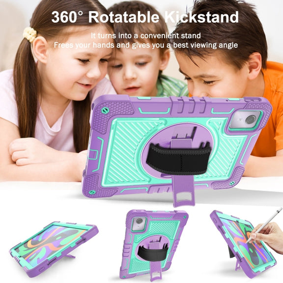 For Lenovo Tab M11 / Xiaoxin Pad 11 2024 360 Degree Rotation PC Contrast Silicone Tablet Case(Purple + Mint Green)