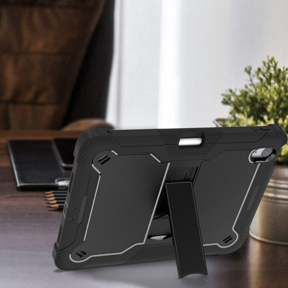 For iPad Air 11 2024 / Air 2022 10.9 Shockproof Silicone Hybrid PC Tablet Case with Holder(Black)