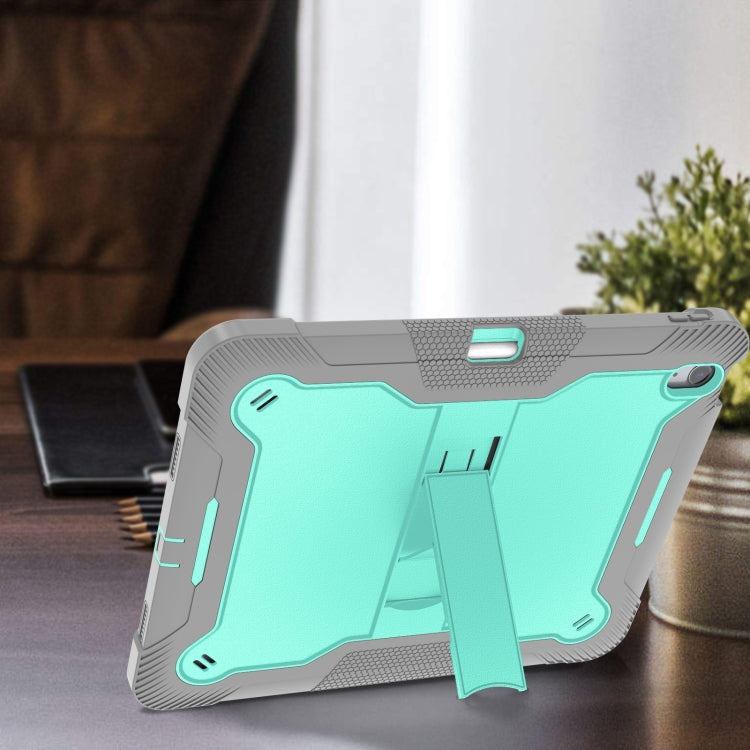 For iPad Air 13 2024 Shockproof Silicone Hybrid PC Tablet Case with Holder(Mint Green + Grey)