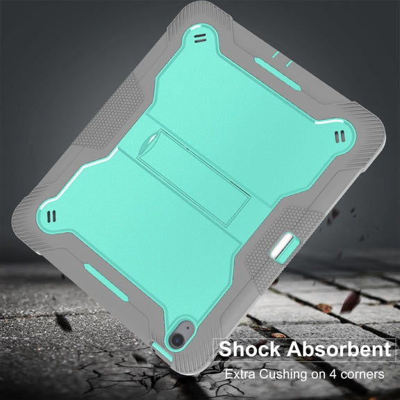 For iPad Air 13 2024 Shockproof Silicone Hybrid PC Tablet Case with Holder(Mint Green + Grey)