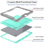 For iPad Air 13 2024 Shockproof Silicone Hybrid PC Tablet Case with Holder(Mint Green + Grey)