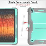 For iPad Air 13 2024 Shockproof Silicone Hybrid PC Tablet Case with Holder(Mint Green + Grey)