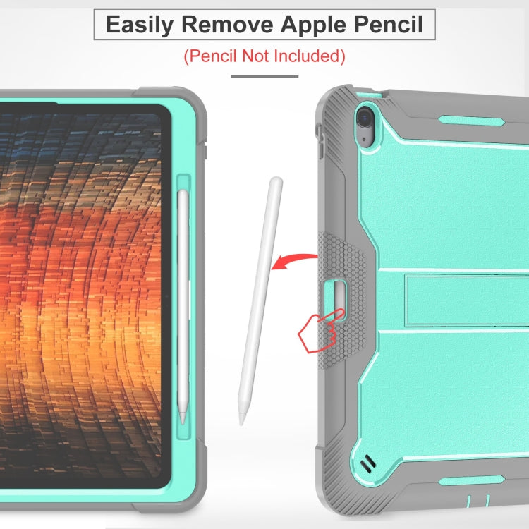 For iPad Air 13 2024 Shockproof Silicone Hybrid PC Tablet Case with Holder(Mint Green + Grey)
