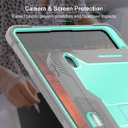 For iPad Air 13 2024 Shockproof Silicone Hybrid PC Tablet Case with Holder(Mint Green + Grey)