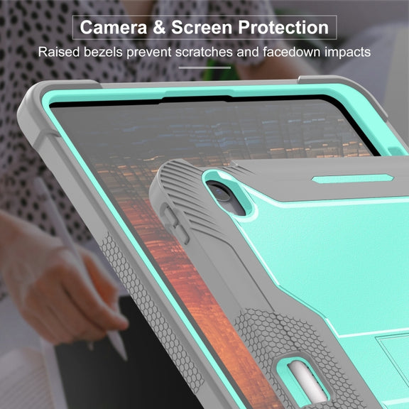For iPad Air 13 2024 Shockproof Silicone Hybrid PC Tablet Case with Holder(Mint Green + Grey)