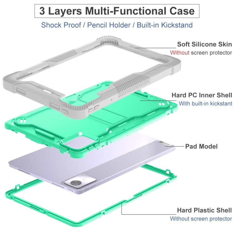 For Lenovo Tab M11 / Xiaoxin Pad 11 2024 Shockproof Silicone Hybrid PC Tablet Case with Holder(Mint Green + Grey)