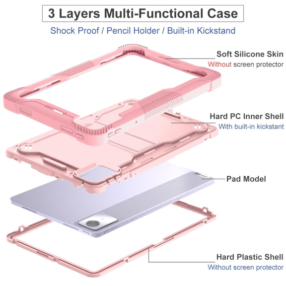 For Lenovo Tab M11 / Xiaoxin Pad 11 2024 Shockproof Silicone Hybrid PC Tablet Case with Holder(Rose Gold)