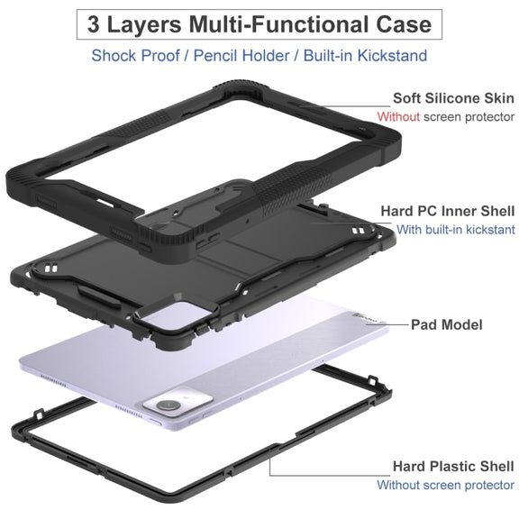 For Lenovo Tab M11 / Xiaoxin Pad 11 2024 Shockproof Silicone Hybrid PC Tablet Case with Holder(Black)