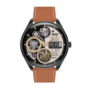 MT55 1.43 inch AMOLED HD Screen Ultra-thin Smart Call Health Watch, Leather Strap(Black Brown)