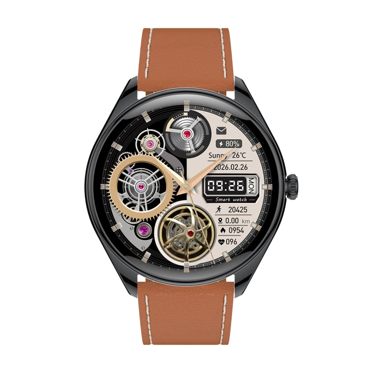 MT55 1.43 inch AMOLED HD Screen Ultra-thin Smart Call Health Watch, Leather Strap(Black Brown)
