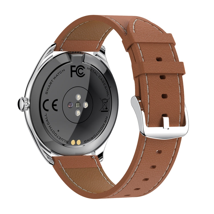 MT55 1.43 inch AMOLED HD Screen Ultra-thin Smart Call Health Watch, Leather Strap(Silver Brown) - Smart Watches by PMC TechLife | Online Shopping South Africa | PMC TechLife | Buy Now Pay Later Mobicred