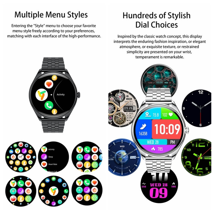 MT55 1.43 inch AMOLED HD Screen Ultra-thin Smart Call Health Watch, Leather Strap(Black Brown)