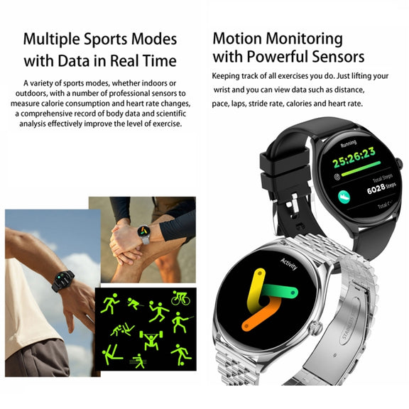 MT55 1.43 inch AMOLED HD Screen Ultra-thin Smart Call Health Watch, Leather Strap(Black Brown)