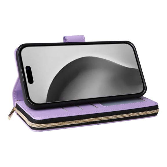 For iPhone 16 Pro Max Crossbody Rhombic Zipper Tower Buckle Leather Phone Case with Lanyard(Purple)