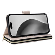 For iPhone 16 Pro Max Crossbody Rhombic Zipper Tower Buckle Leather Phone Case with Lanyard(Beige)