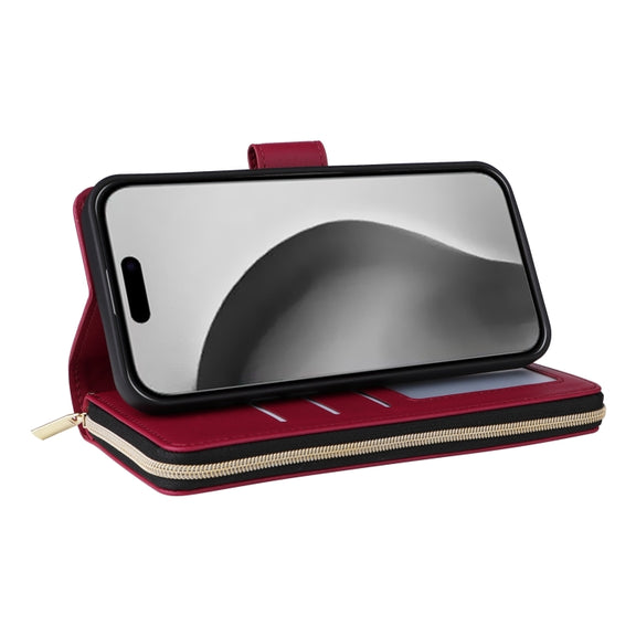 For iPhone 16 Pro Max Crossbody Rhombic Zipper Tower Buckle Leather Phone Case with Lanyard(Wine Red)