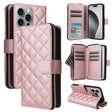 For iPhone 16 Pro Max Crossbody Rhombic Zipper Tower Buckle Leather Phone Case with Lanyard(Rose Gold) - iPhone 16 Pro Max Cases by PMC TechLife | Online Shopping South Africa | PMC TechLife | Buy Now Pay Later Mobicred