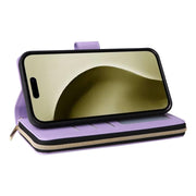 For iPhone 16 Pro Crossbody Rhombic Zipper Tower Buckle Leather Phone Case with Lanyard(Purple)